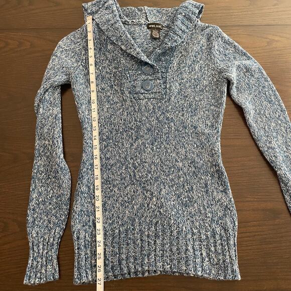 Wet Seal Blue Shawl Collar Sweater with Hood Women's L Y2K Preppy Soft Girl - Picture 5 of 8
